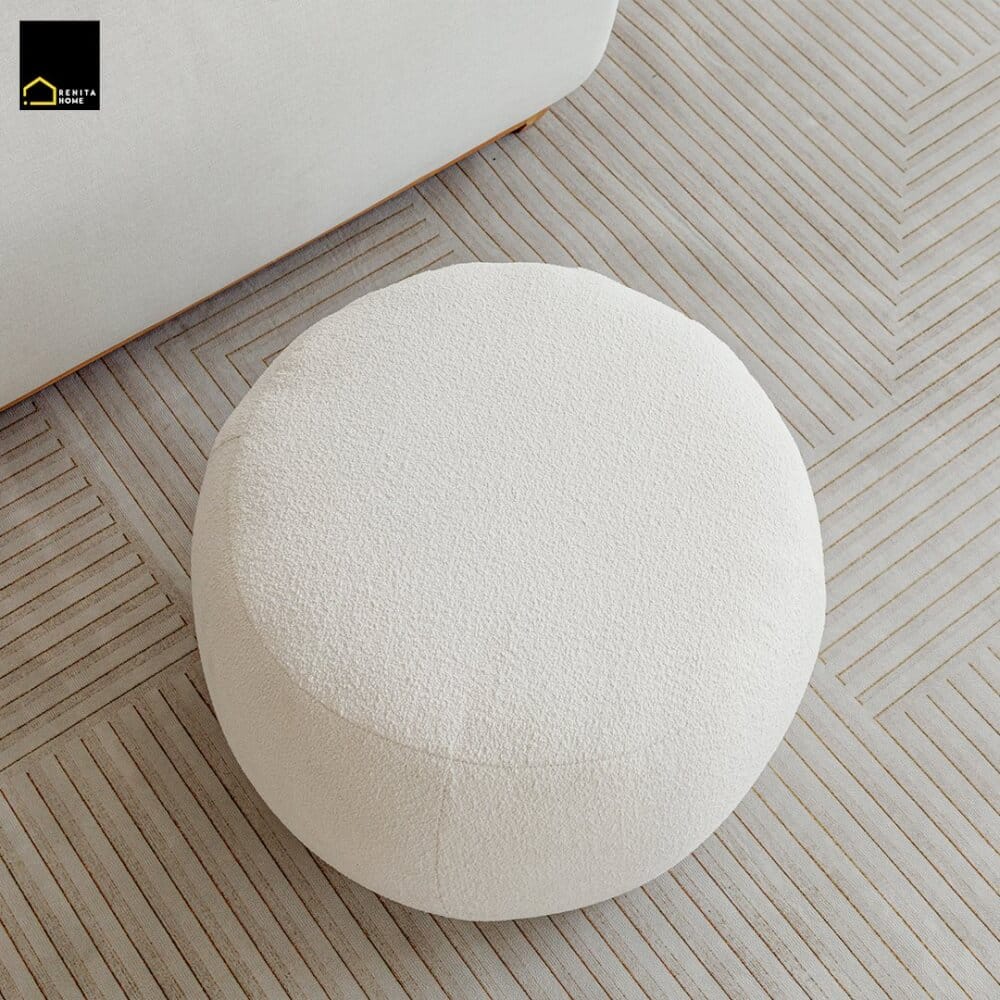 สตูลขนแกะเทียมทรงกลม RENITA HOME รุ่น RUSSELL STOOL สีขาว 52x40ซม._2